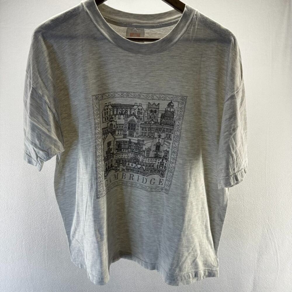 Vintage Cambridge Shirt Men's XL Gray Thin Boxy Large England Graphic Cotton 90s